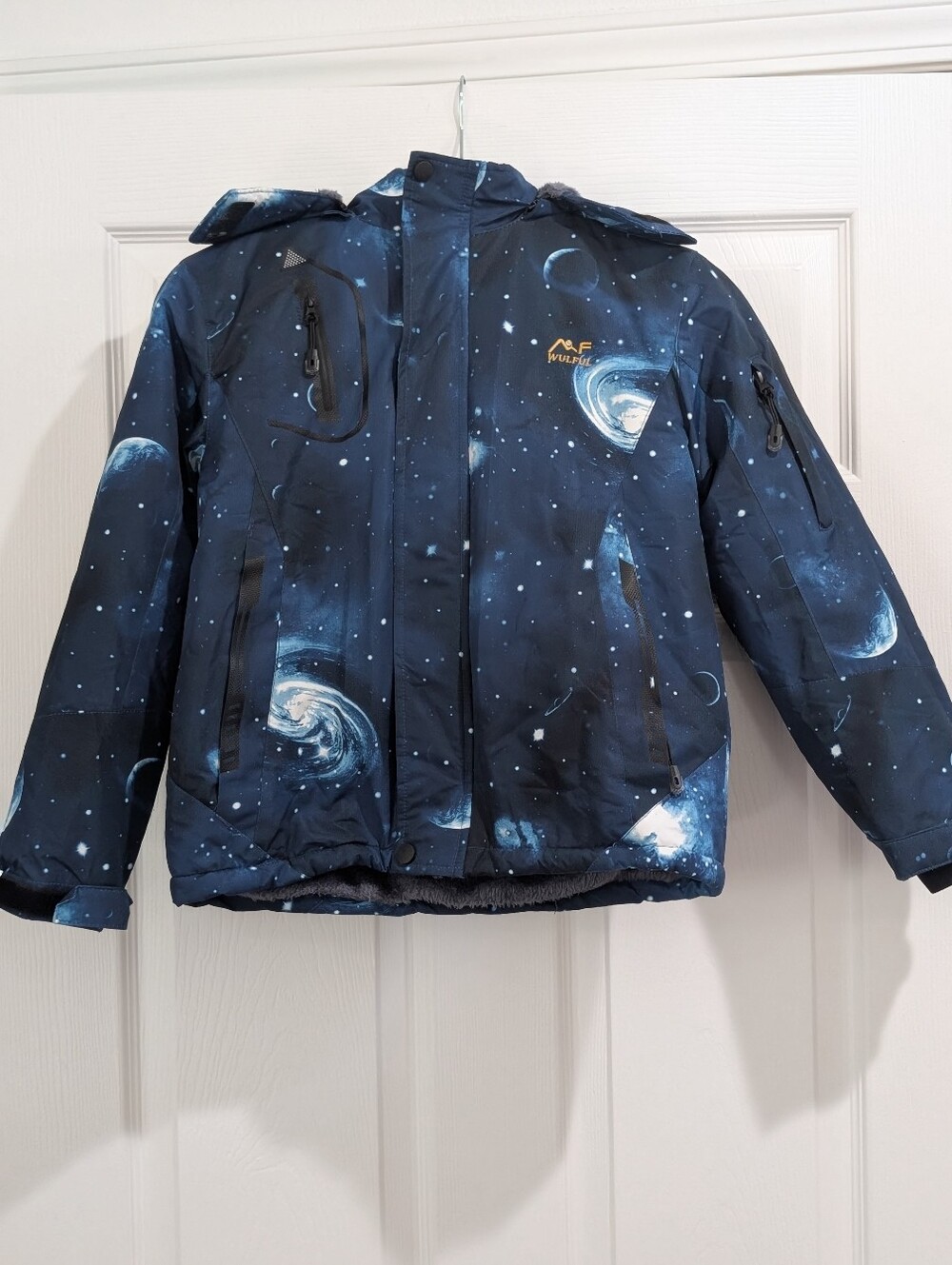 Wulful Warm Snow Ski Snowboard Jacket Youth Boys 8 Blue Space Theme Waterproof